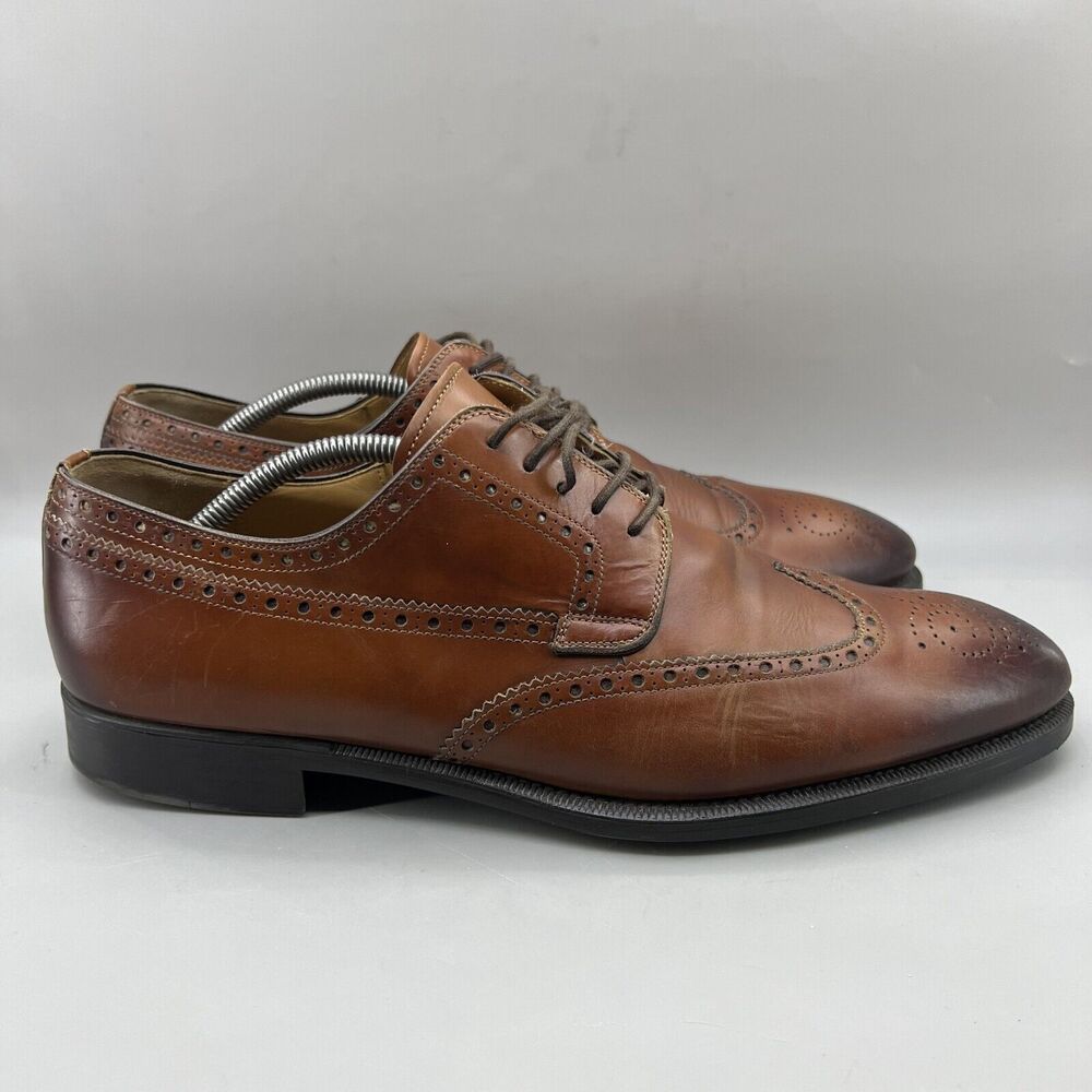 Magnanni Wingtip Medallion Brogue Shoes Men's Size 12 M Brown Leather Low Oxford